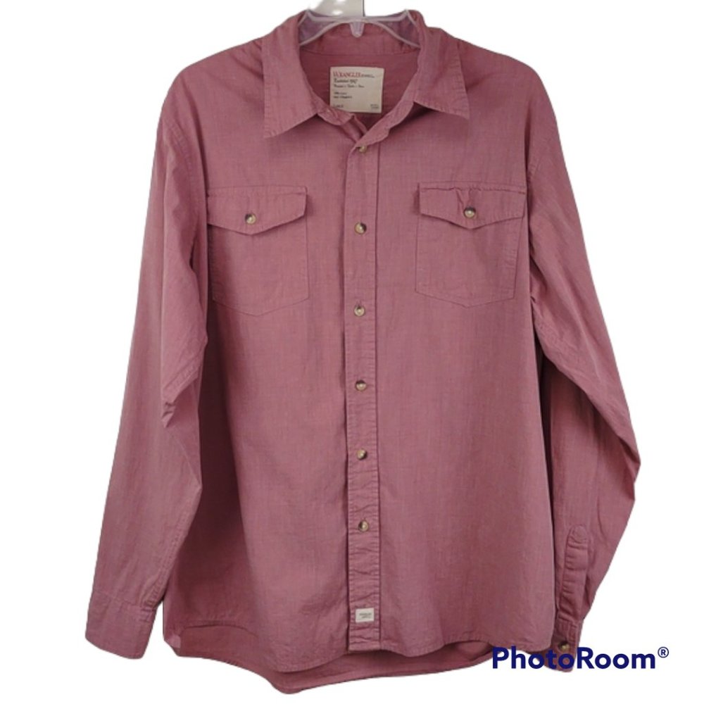 Men's Wrangler All Cotton Red Western BD LS Lightweight Button Pocket Shirt